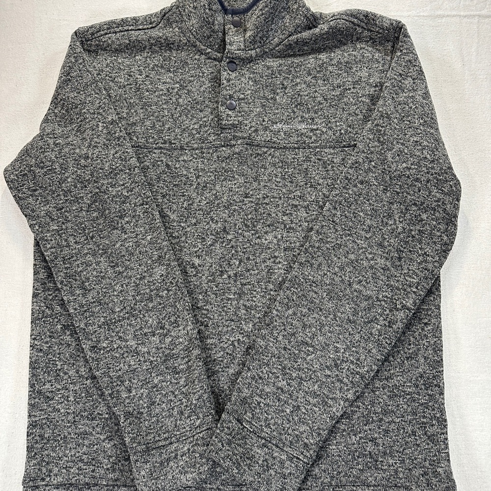 Eddie Bauer Men's Heather Gray 1/4 Button Down Pullover Sweater Sz L